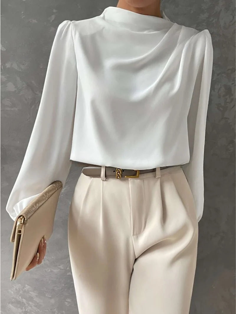 Sarina Women's Satin Blouse | Cowl Neck, Full Sleeves, Relaxed Fit 1