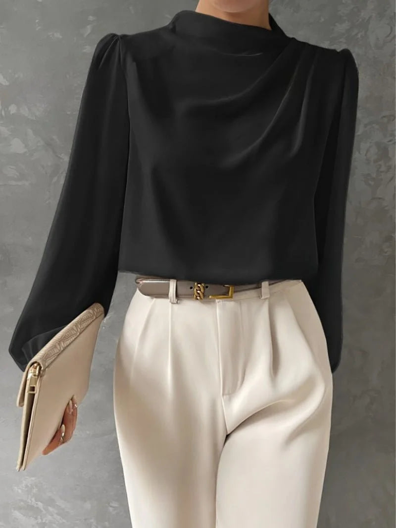 Sarina Women's Satin Blouse | Cowl Neck, Full Sleeves, Relaxed Fit 2
