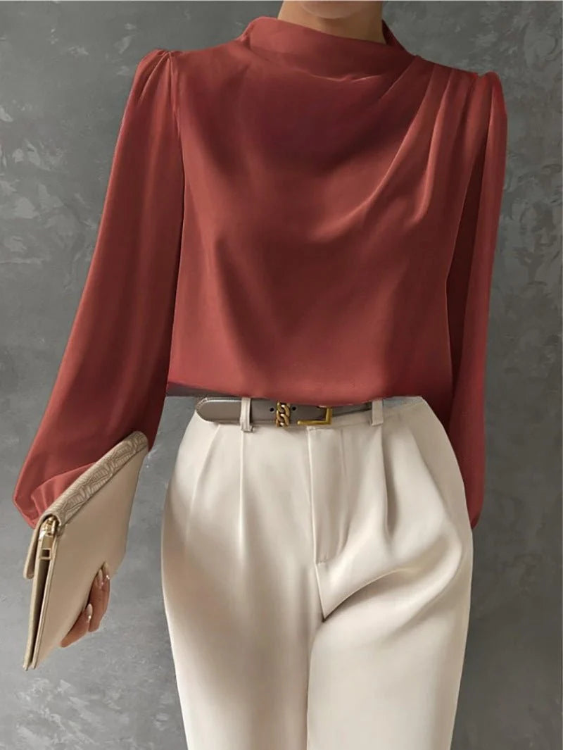 Sarina Women's Satin Blouse | Cowl Neck, Full Sleeves, Relaxed Fit 3