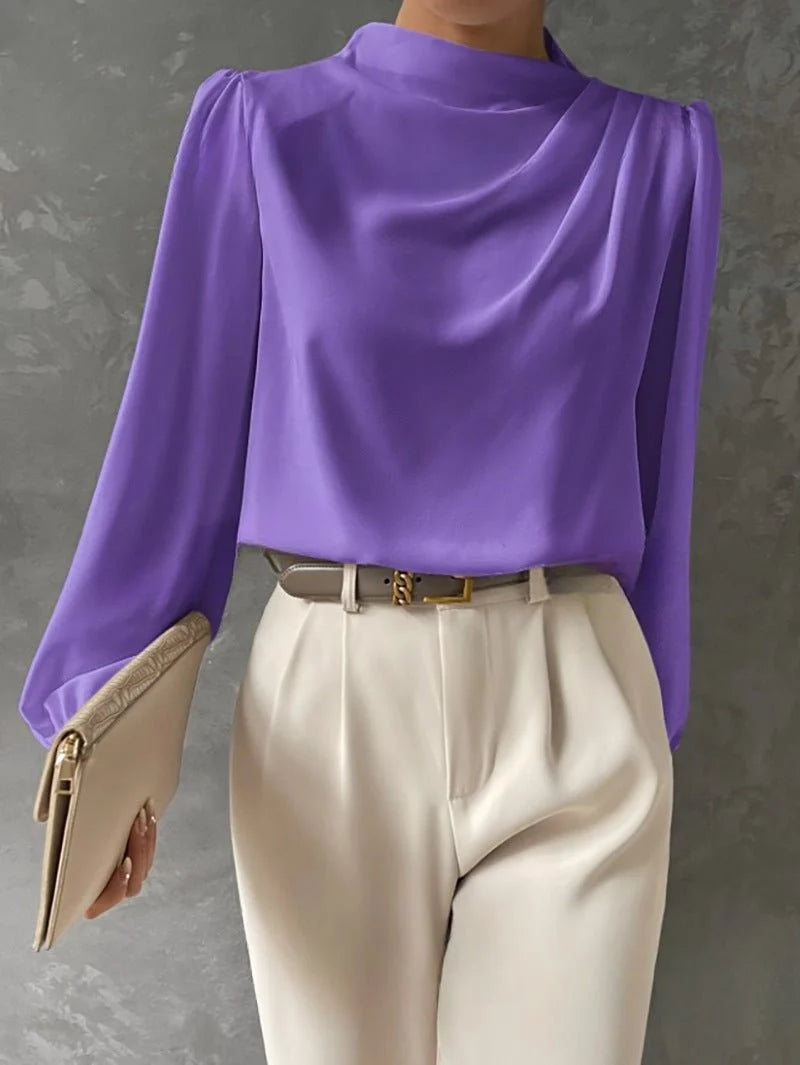 Sarina Women's Satin Blouse | Cowl Neck, Full Sleeves, Relaxed Fit 5