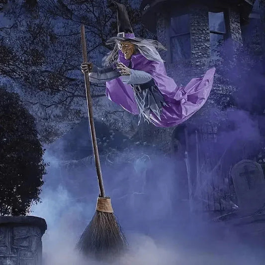 Seren Halloween Flying Witch Decoration | Moving Wings, LED Eyes, Sound Effects 0