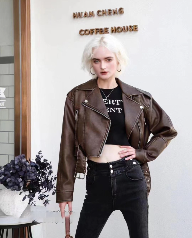 Sienna Women's Leather Jacket | Short Fit, Elegant Zipper