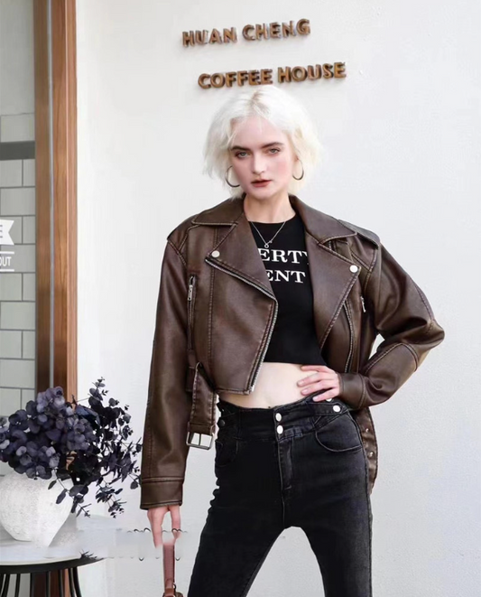 Sienna Women's Leather Jacket | Short Fit, Elegant Zipper