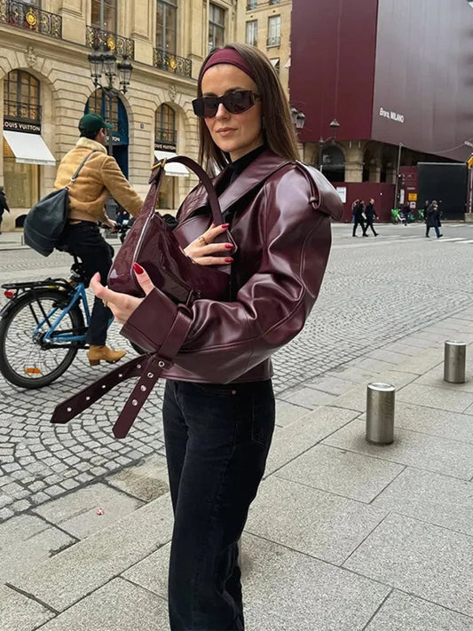 Sienna Women's Leather Jacket | Short Fit, Elegant Zipper