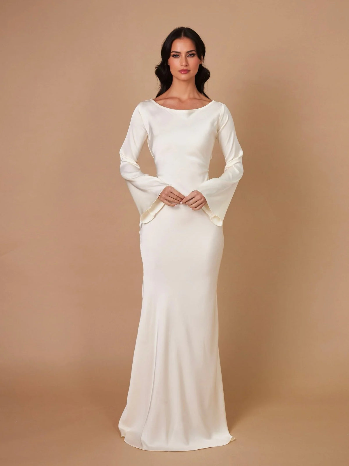 Sienna Women's Maxi Dress | Satin, Wide Neckline, Flared Cuffs 0