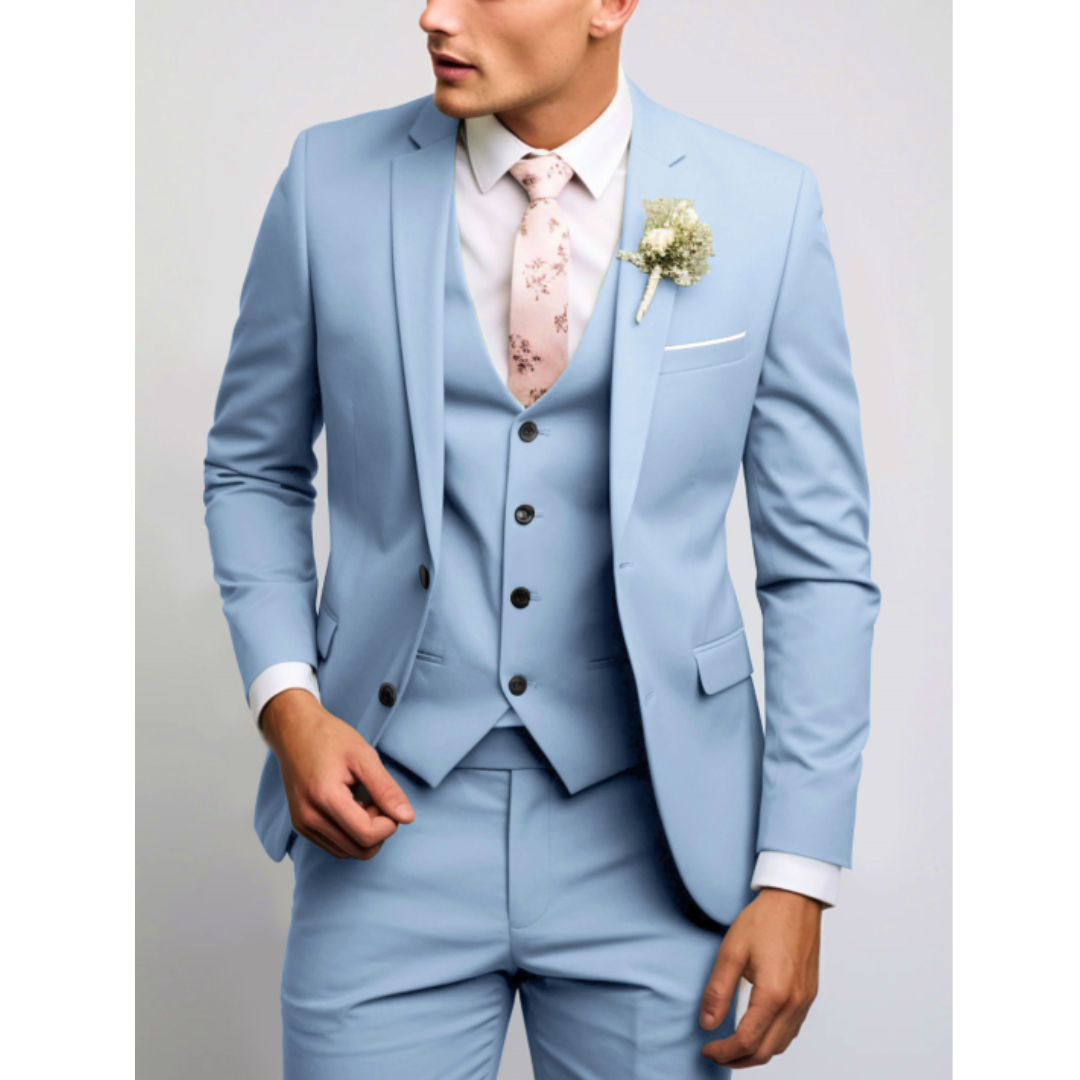 Sleek Men's Suit | 3-Piece Slim Fit Wedding Suit, Light Gray