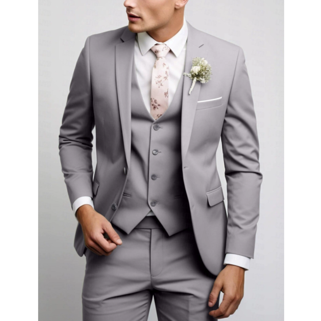 Sleek Men's Suit | 3-Piece Slim Fit Wedding Suit, Light Gray