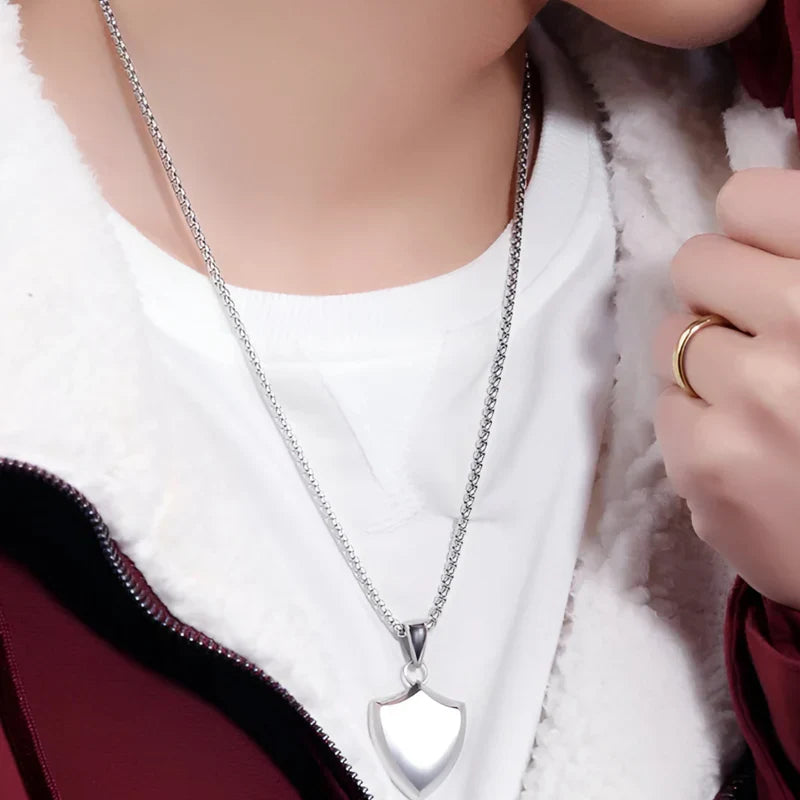 Sleek Men's Necklace | Stainless Steel Shield Pendant 1