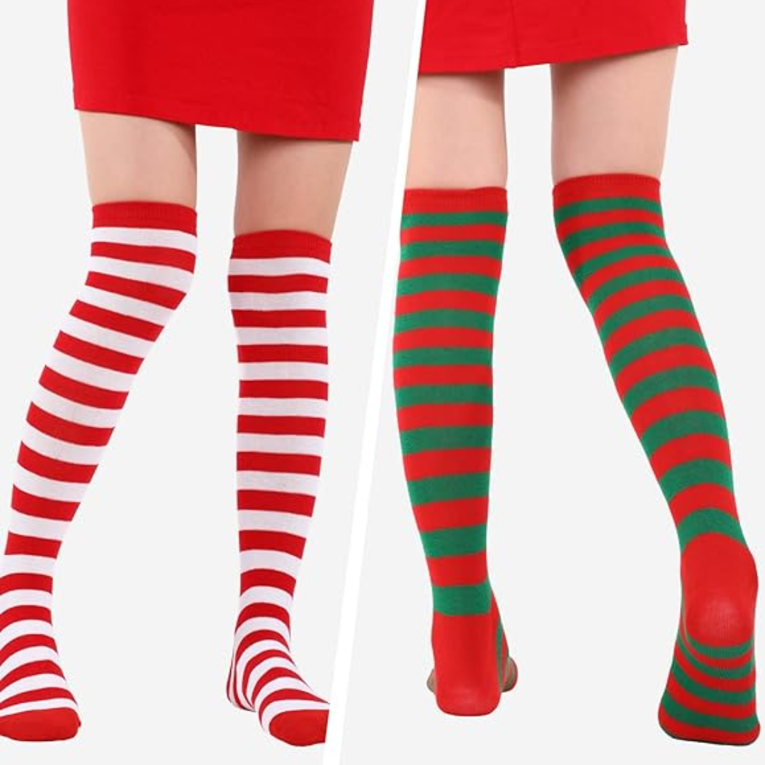 Sophie Knee-High Socks | Soft Fabric, 3-Pack, Red Green White Striped