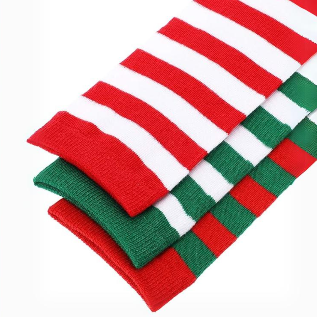Sophie Knee-High Socks | Soft Fabric, 3-Pack, Red Green White Striped