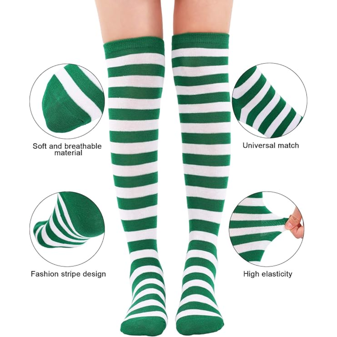 Sophie Knee-High Socks | Soft Fabric, 3-Pack, Red Green White Striped