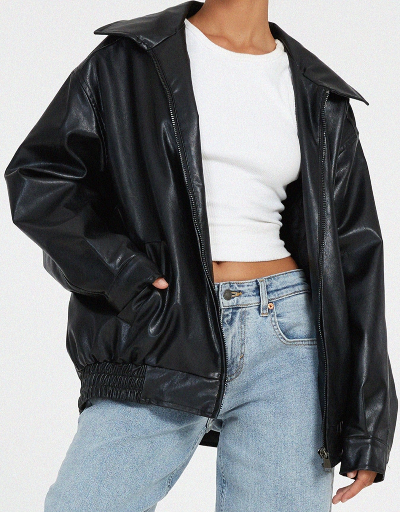 Sophie Women's Jacket | Oversized PU Leather, Casual Brown 6