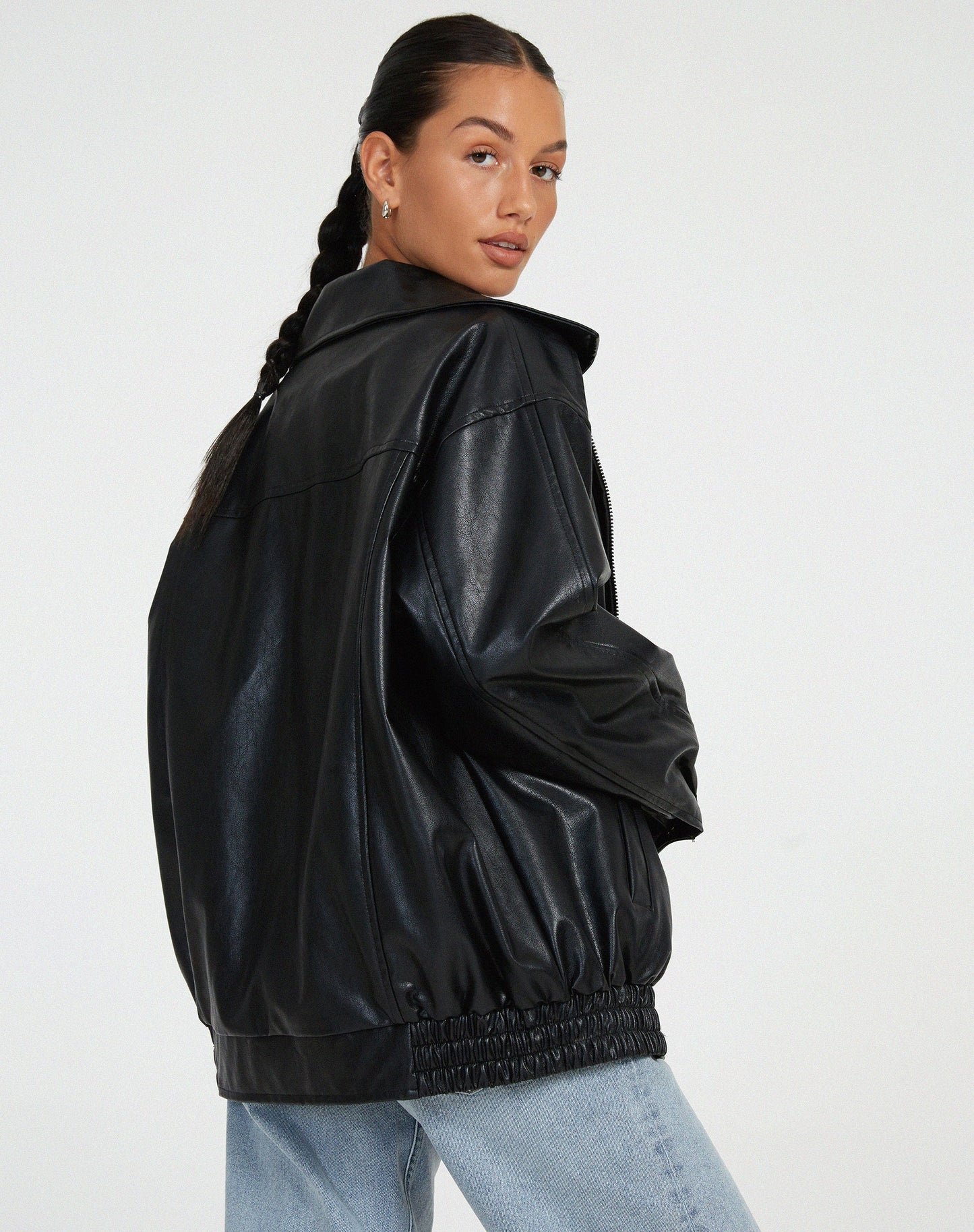 Sophie Women's Jacket | Oversized PU Leather, Casual Brown 7