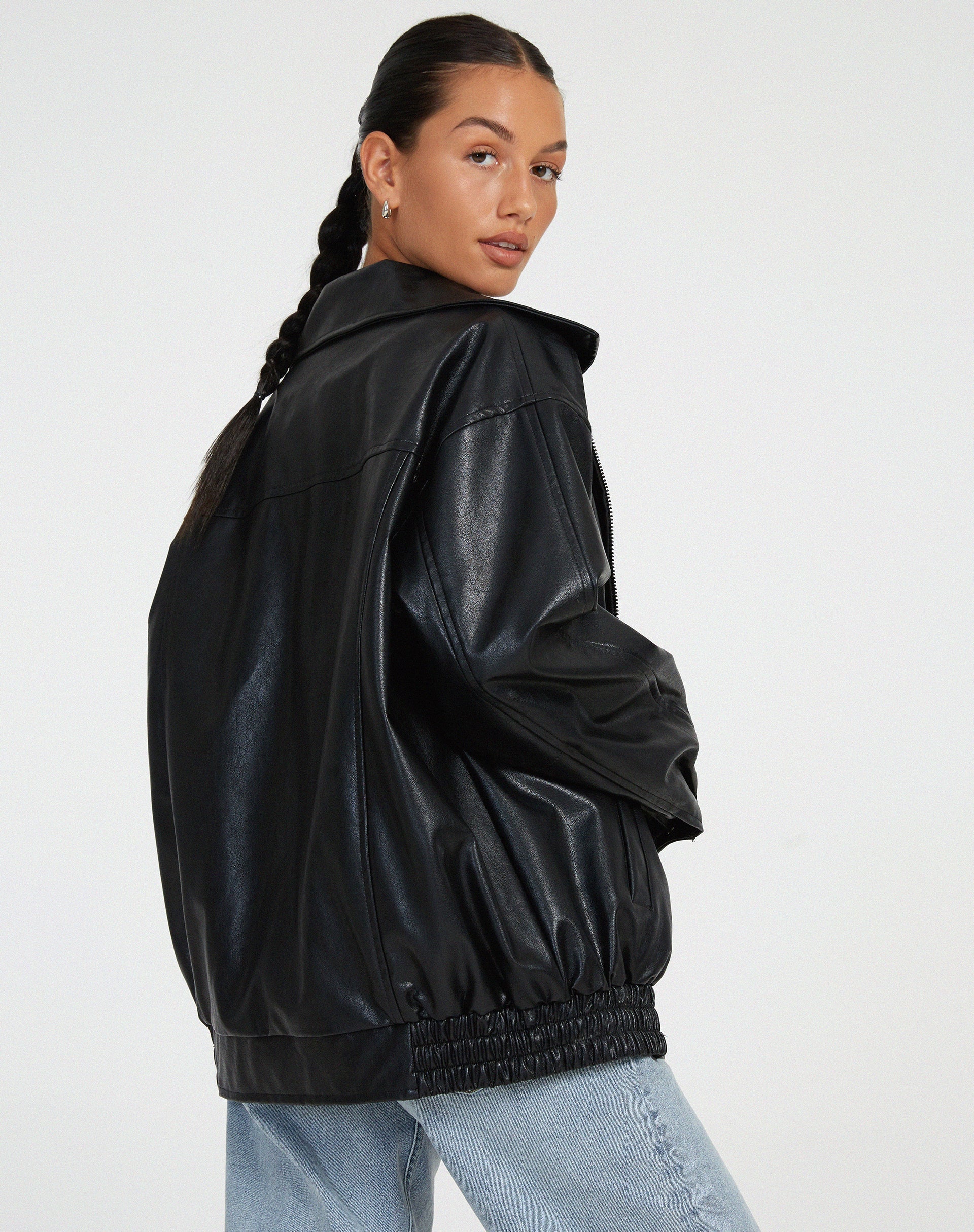 Sophie Women's Jacket | Oversized PU Leather, Casual Brown 7