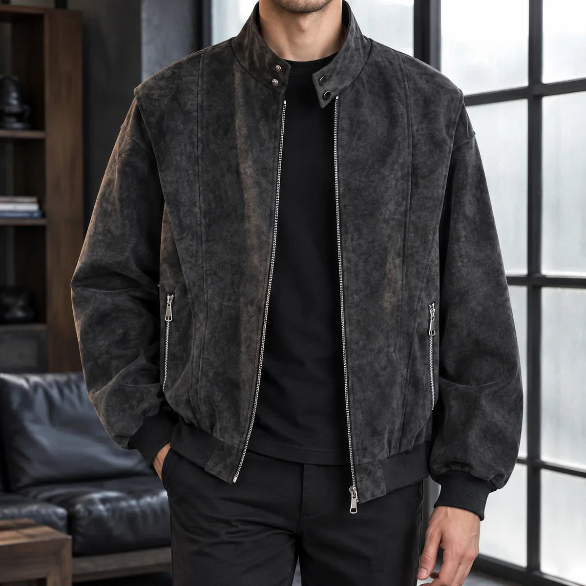 Soren Men's Jacket | Suede-Look Fabric, Relaxed Fit Bomber 0