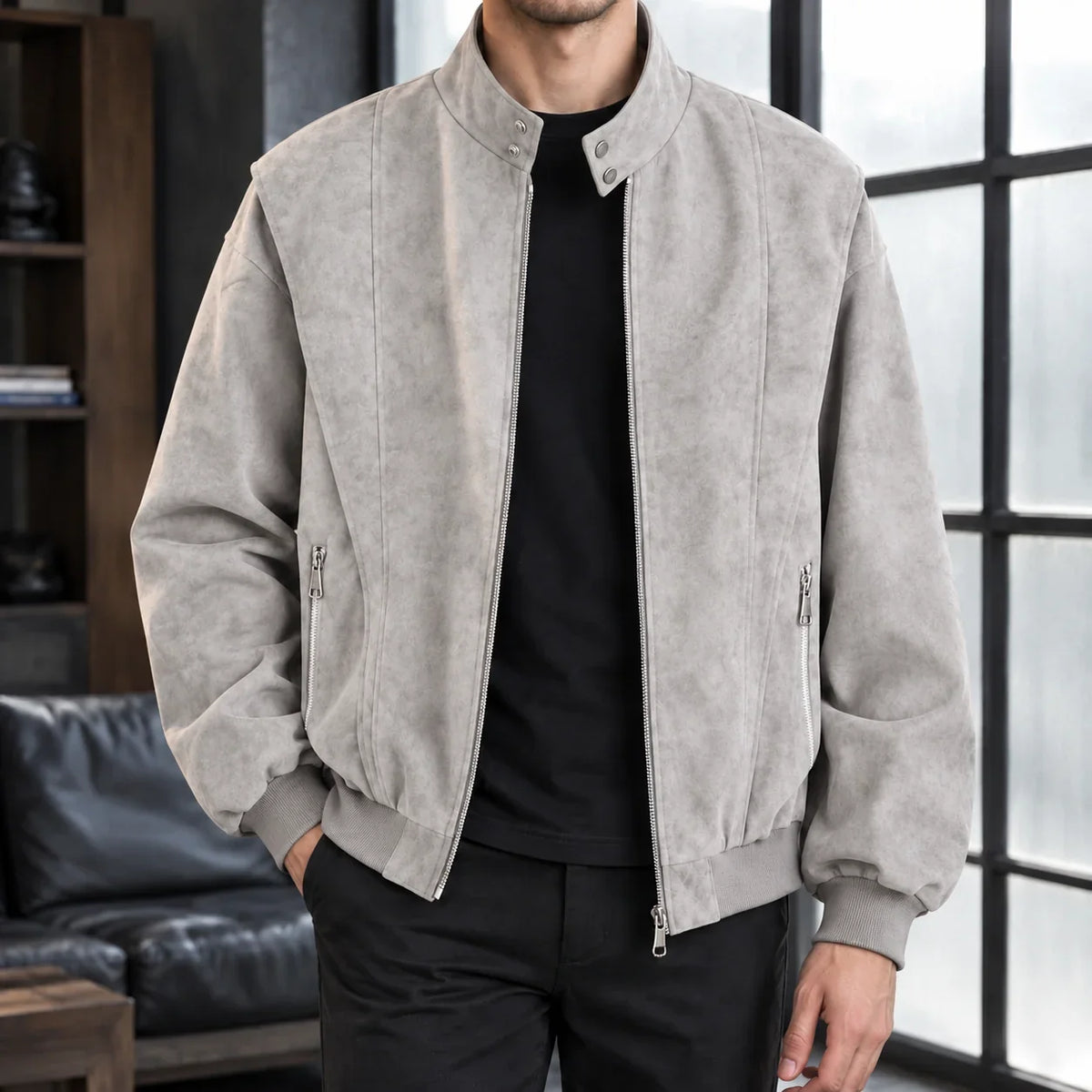 Soren Men's Jacket | Suede-Look Fabric, Relaxed Fit Bomber 2