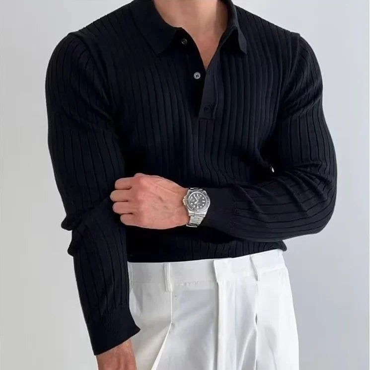 Soren Men's Long Sleeve Polo Shirt | Textured Rib Knit, Slim Fit 0