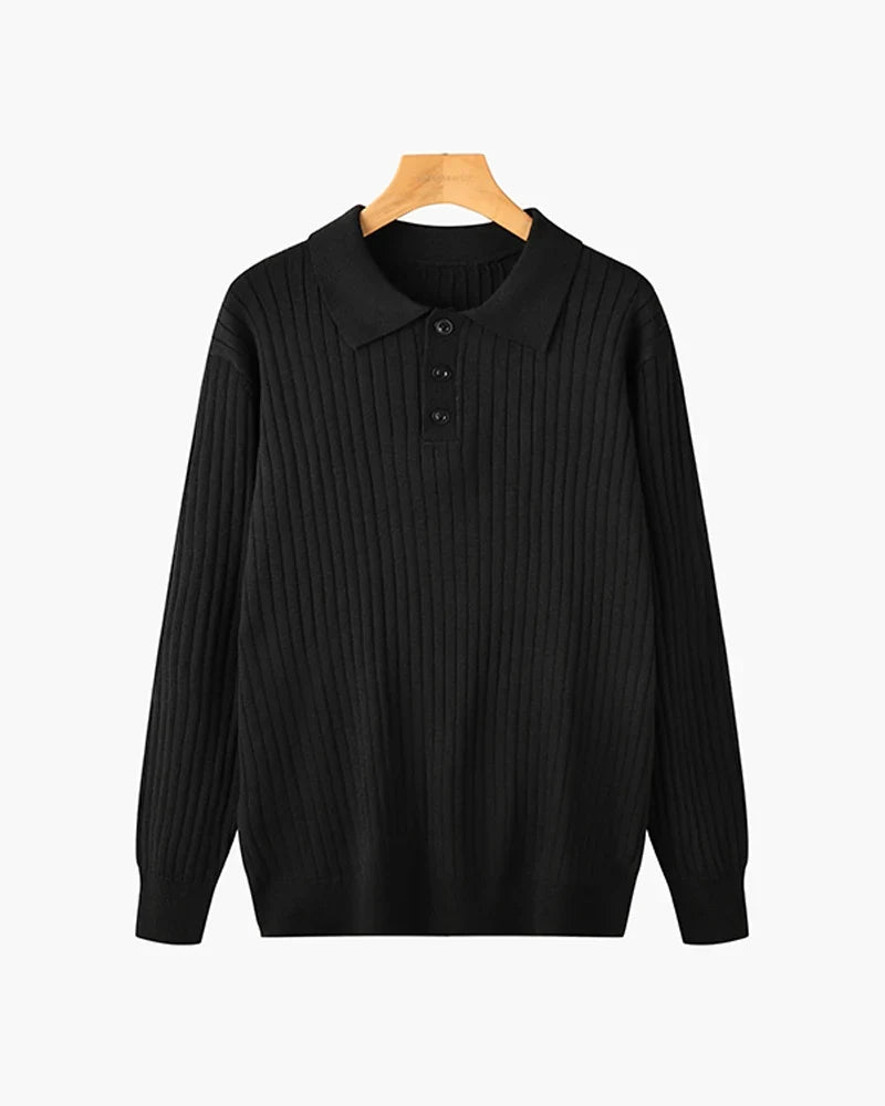 Soren Men's Long Sleeve Polo Shirt | Textured Rib Knit, Slim Fit 1