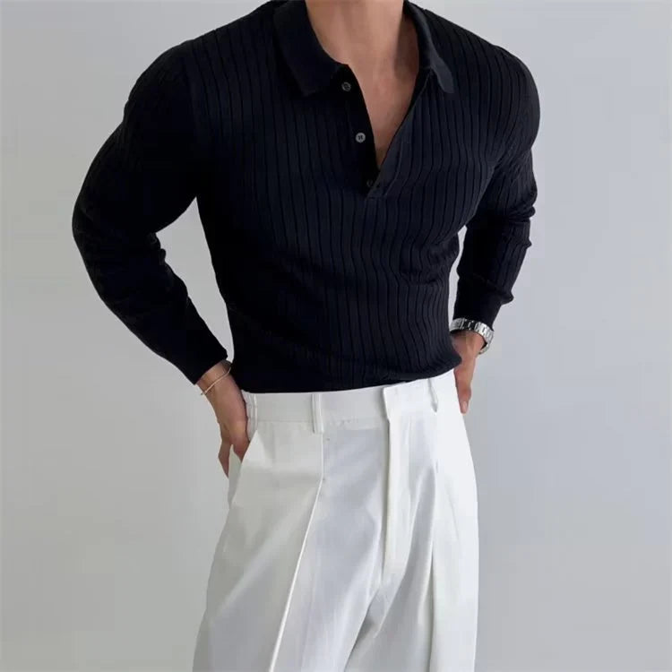 Soren Men's Long Sleeve Polo Shirt | Textured Rib Knit, Slim Fit 2