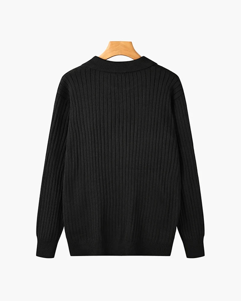 Soren Men's Long Sleeve Polo Shirt | Textured Rib Knit, Slim Fit 3