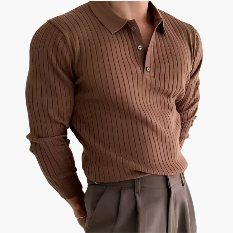 Soren Men's Long Sleeve Polo Shirt | Textured Rib Knit, Slim Fit 6