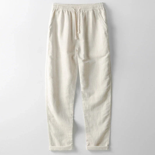 Soren Men's Tapered Linen-Look Trousers | Elastic Waist, Rope Drawstring 0