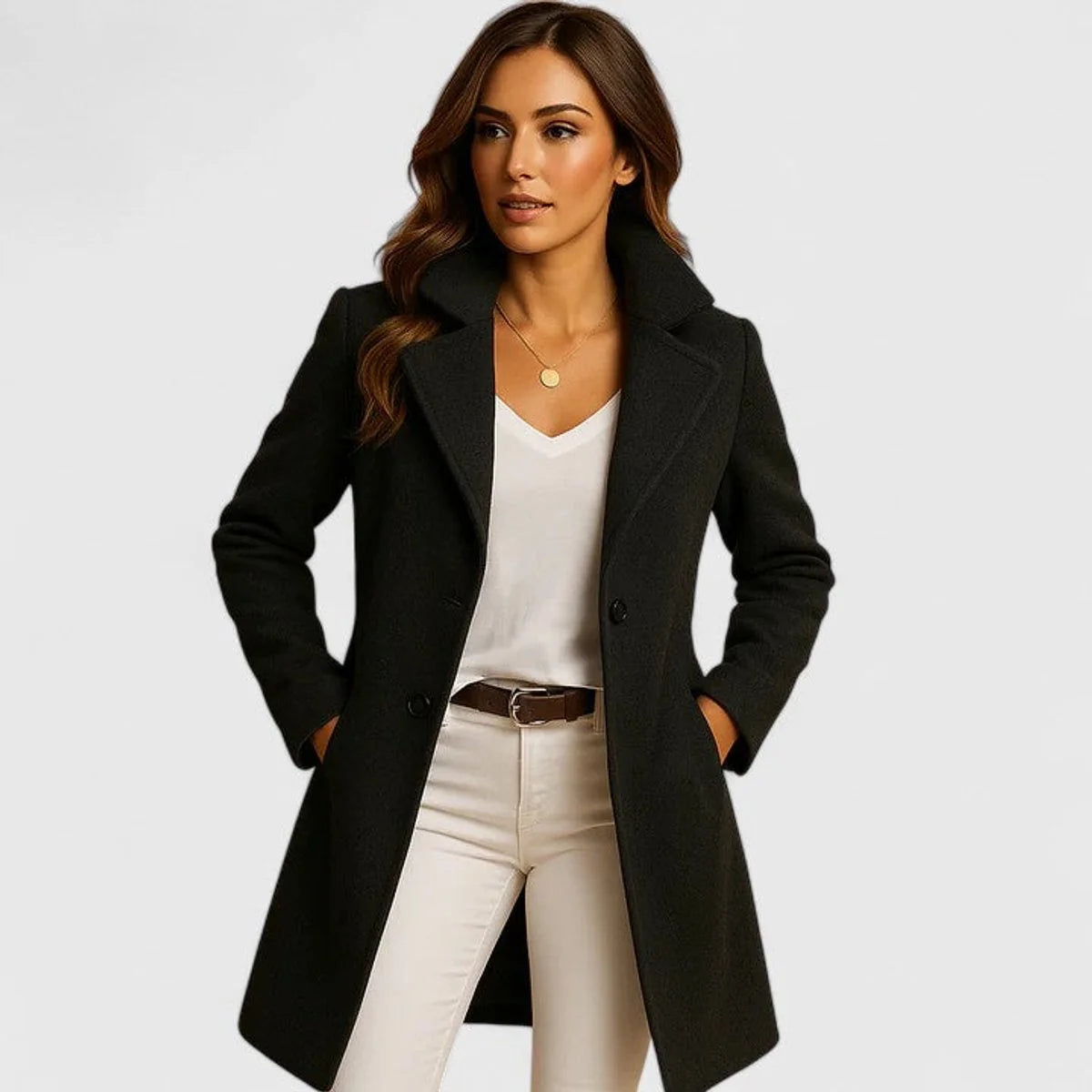 Talia Women's Long Coat | Tailored Silhouette, Notch Lapels 0