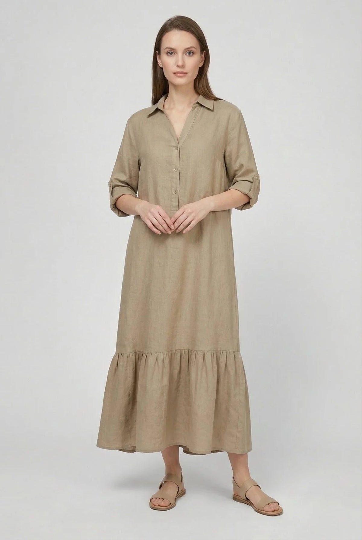 Talia Women's Maxi Dress | Denim-Look Fabric, Tiered Hem 2