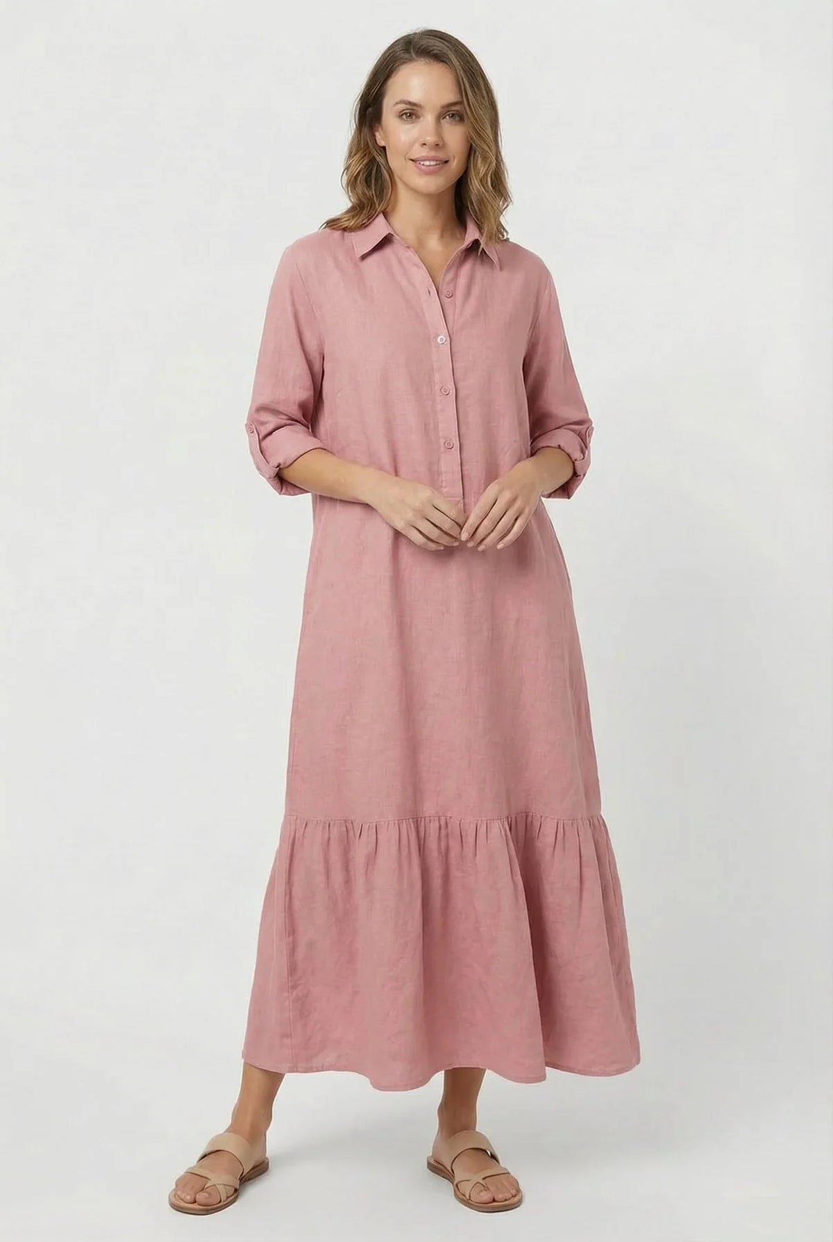 Talia Women's Maxi Dress | Denim-Look Fabric, Tiered Hem 3