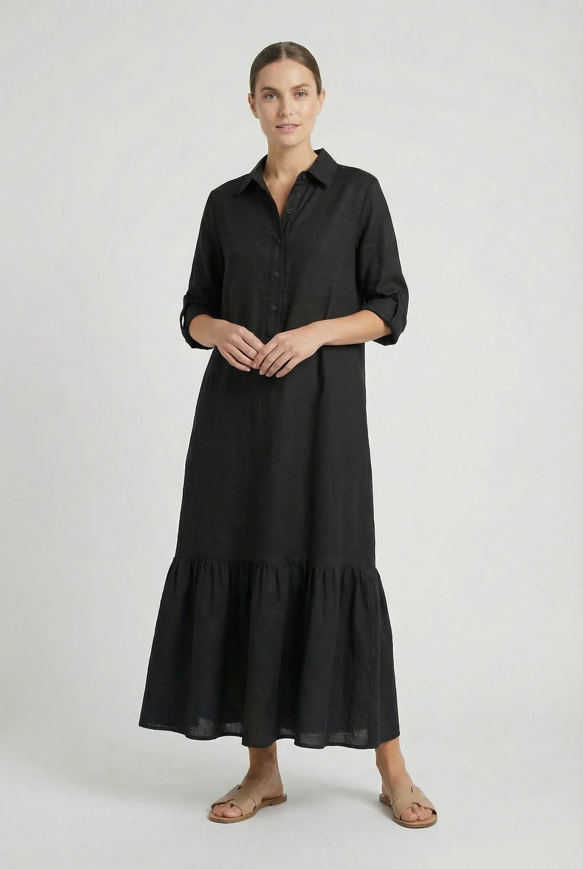 Talia Women's Maxi Dress | Denim-Look Fabric, Tiered Hem 4