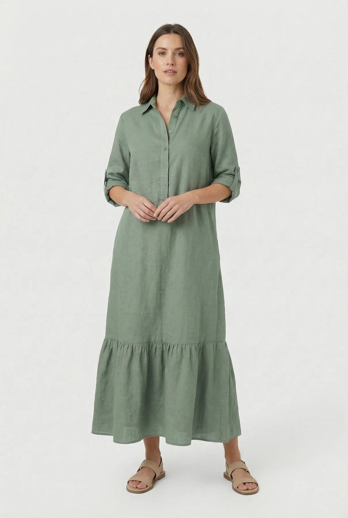 Talia Women's Maxi Dress | Denim-Look Fabric, Tiered Hem 5