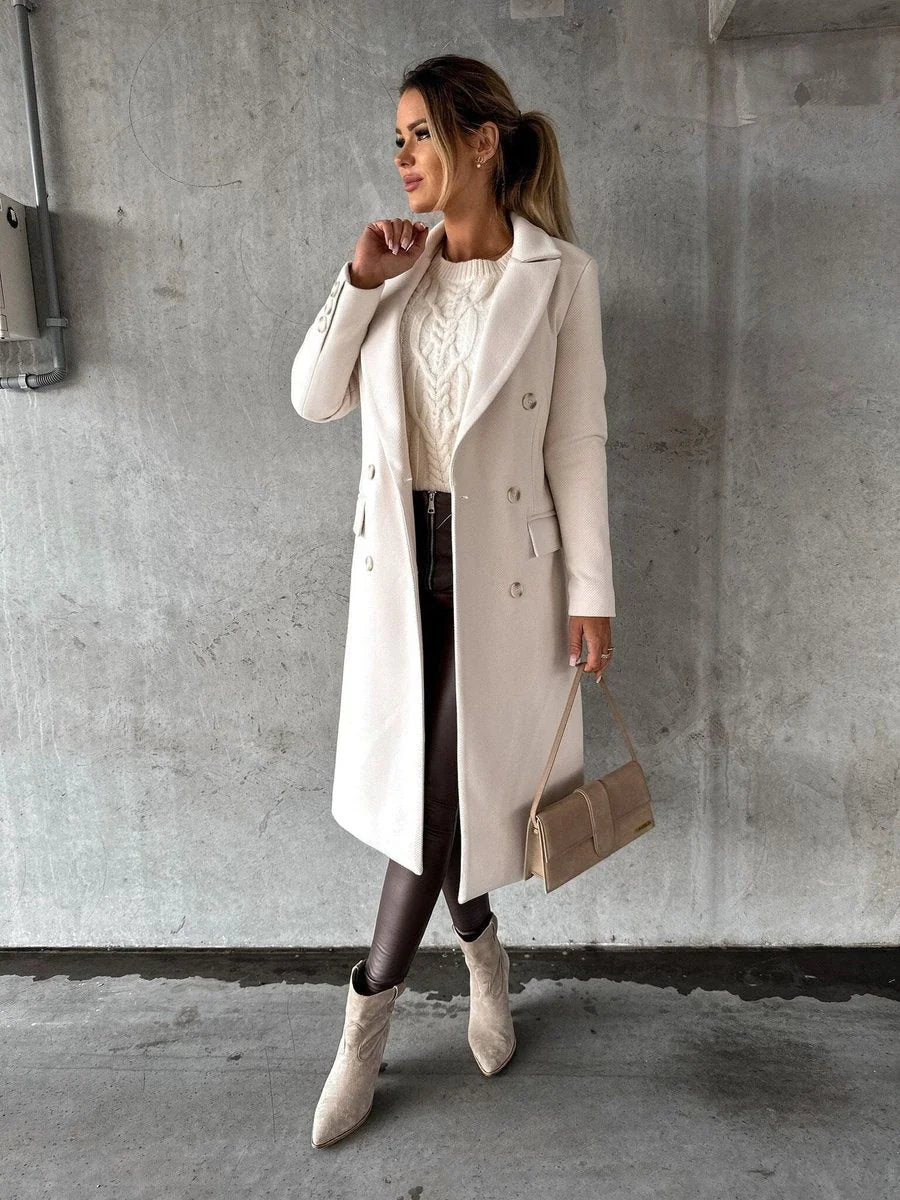 Talia Women's Midi Overcoat | Structured Fabric, Double-Breasted 0