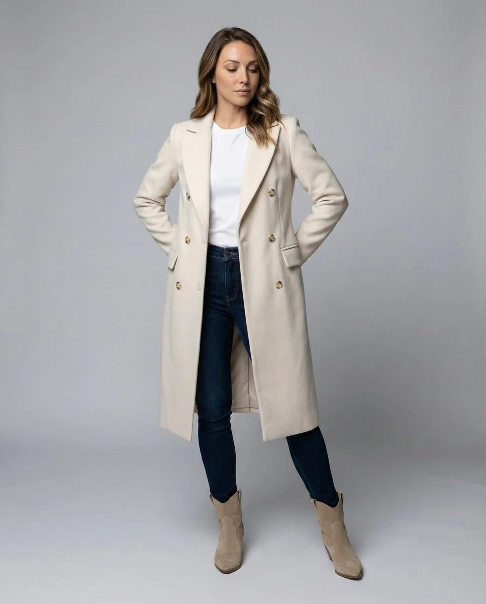 Talia Women's Midi Overcoat | Structured Fabric, Double-Breasted 1