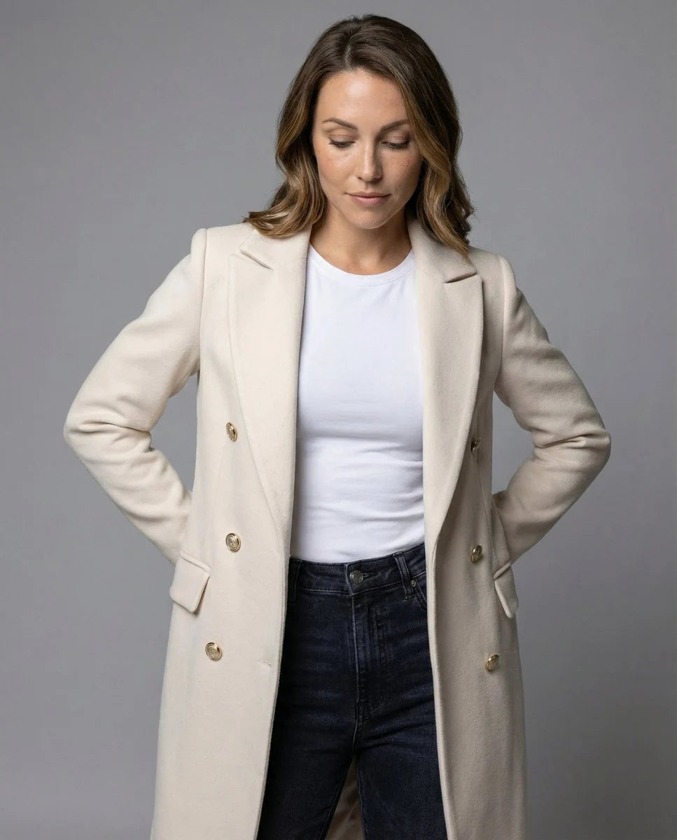 Talia Women's Midi Overcoat | Structured Fabric, Double-Breasted 3