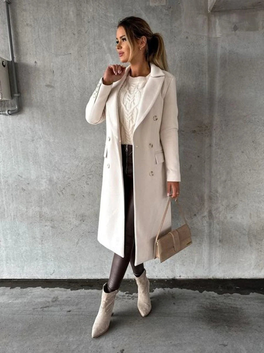 Talia Women's Midi Overcoat | Structured Fabric, Double-Breasted 6
