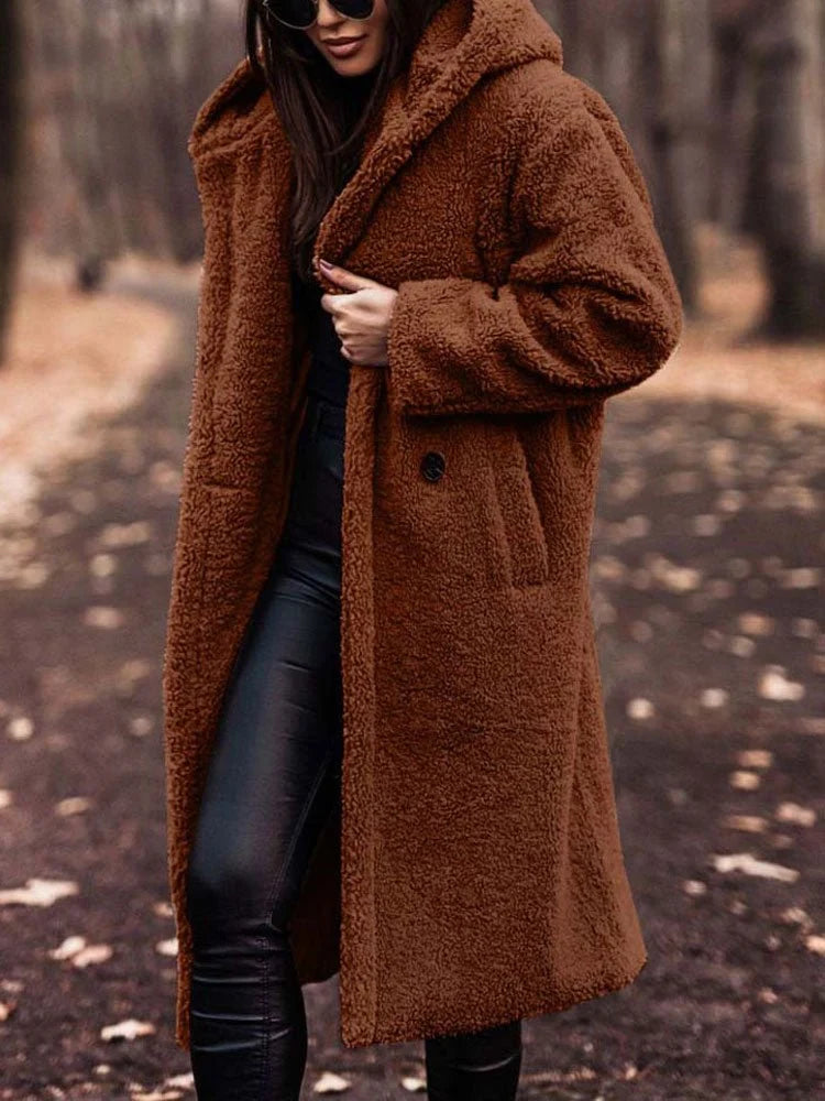 Talia Women's Oversized Teddy Overcoat | Notch Collar, Deep Pockets 0