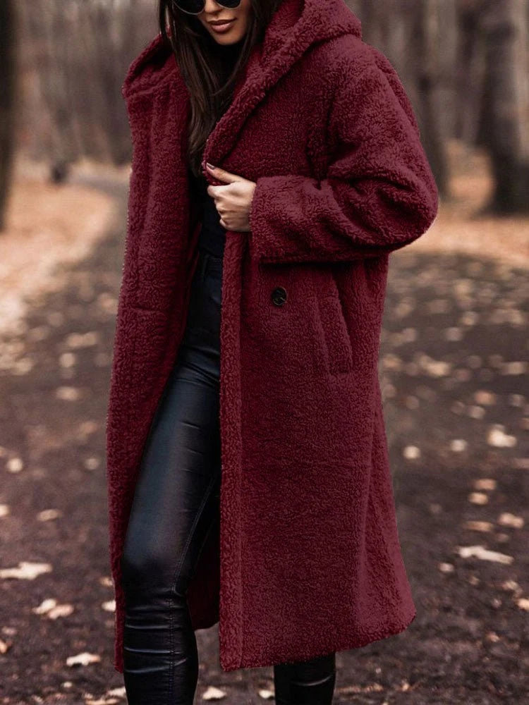 Talia Women's Oversized Teddy Overcoat | Notch Collar, Deep Pockets 1