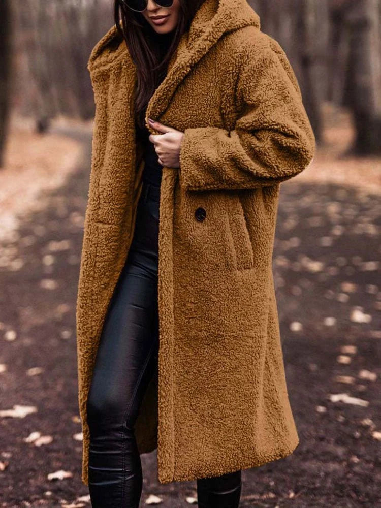 Talia Women's Oversized Teddy Overcoat | Notch Collar, Deep Pockets 2