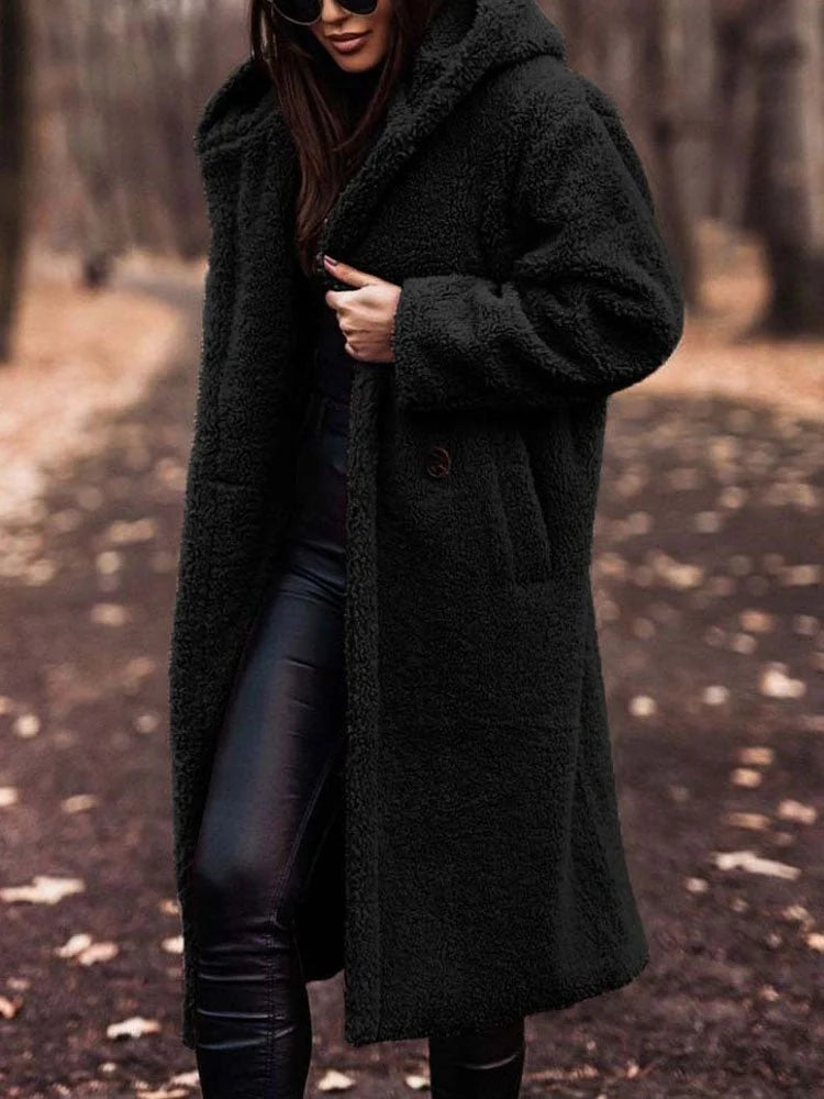 Talia Women's Oversized Teddy Overcoat | Notch Collar, Deep Pockets 3