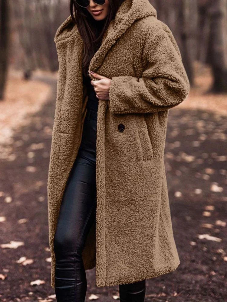 Talia Women's Oversized Teddy Overcoat | Notch Collar, Deep Pockets 5