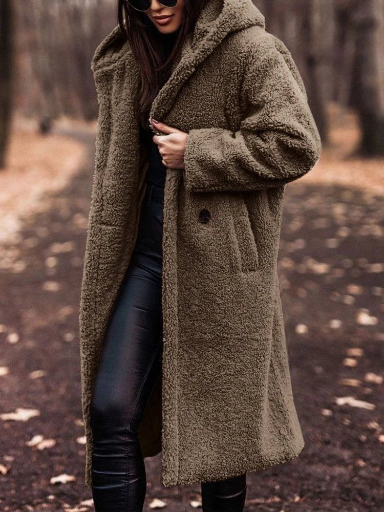 Talia Women's Oversized Teddy Overcoat | Notch Collar, Deep Pockets 8