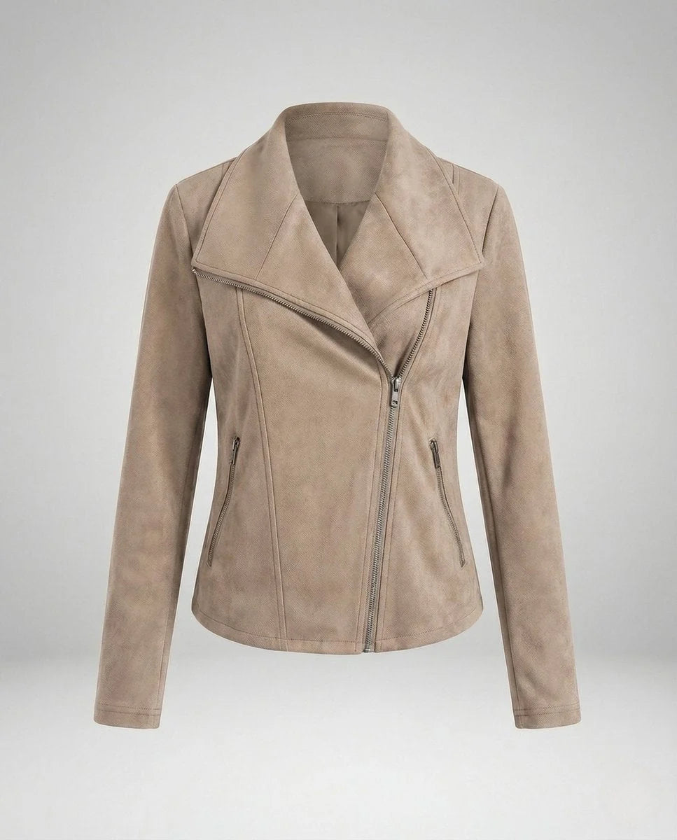 Talia Women's Tailored Biker Jacket | Suede-Look, Asymmetric Zip 0