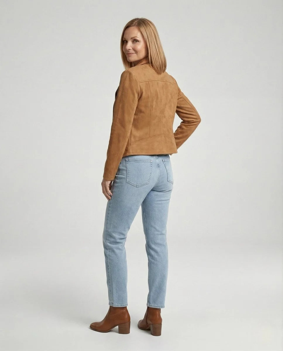 Talia Women's Tailored Biker Jacket | Suede-Look, Asymmetric Zip 4