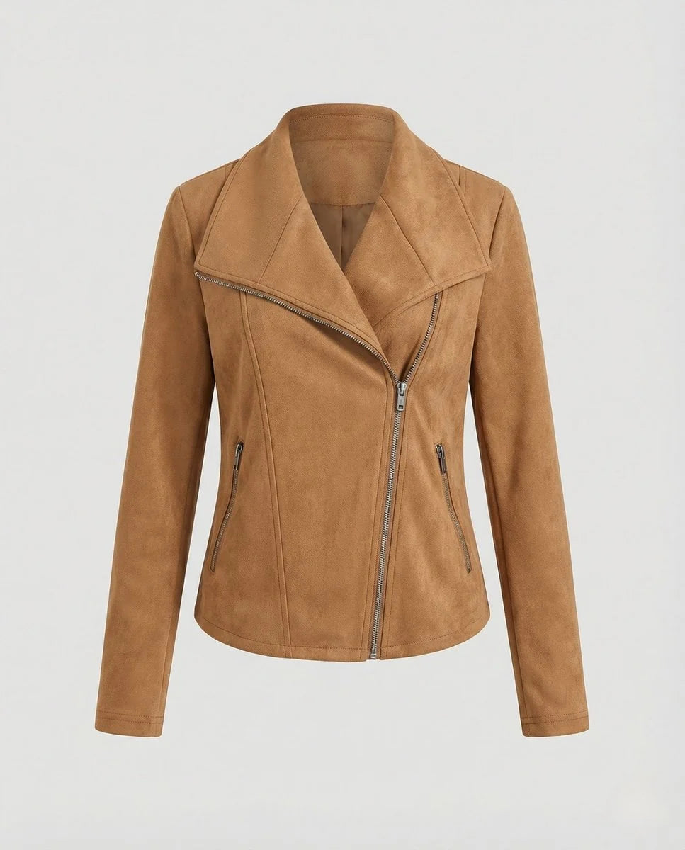 Talia Women's Tailored Biker Jacket | Suede-Look, Asymmetric Zip 5