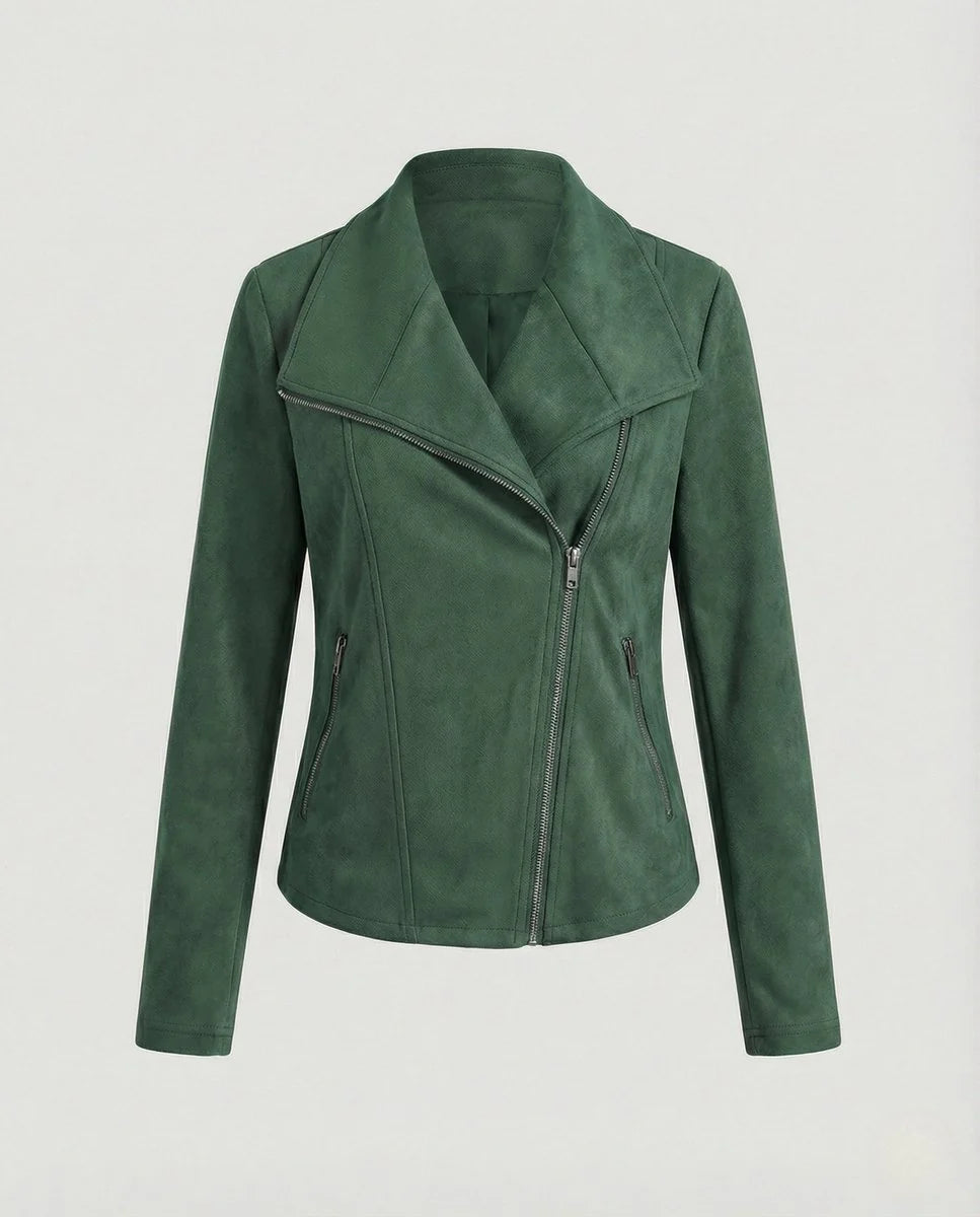 Talia Women's Tailored Biker Jacket | Suede-Look, Asymmetric Zip 6