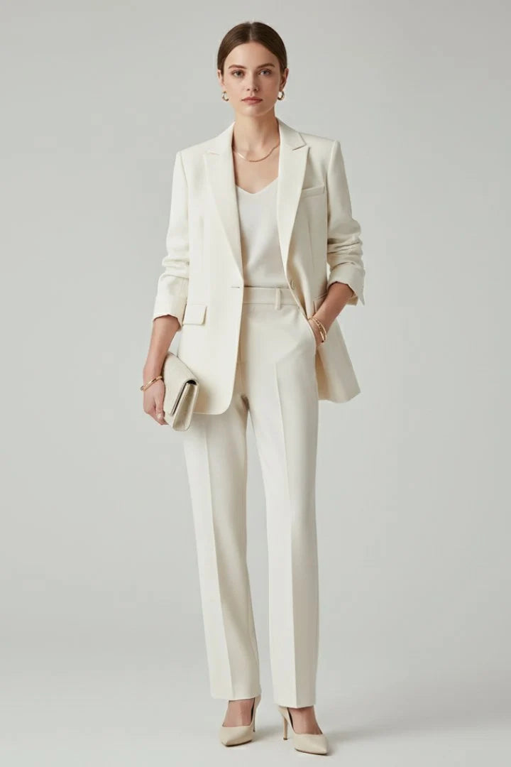 Talia Women's Two-Piece Suit Set | Single-Breasted Blazer, Straight Leg Trousers 0