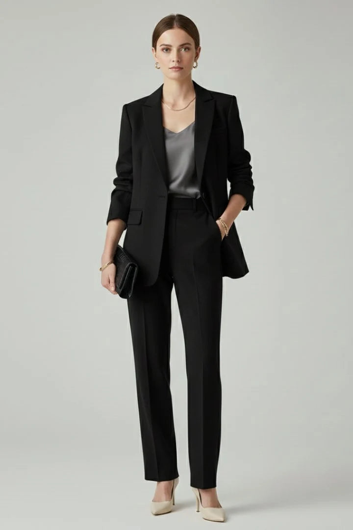 Talia Women's Two-Piece Suit Set | Single-Breasted Blazer, Straight Leg Trousers 1