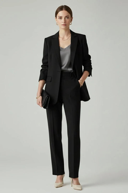 Talia Women's Two-Piece Suit Set | Single-Breasted Blazer, Straight Leg Trousers 1