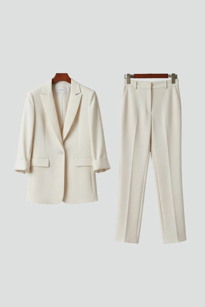 Talia Women's Two-Piece Suit Set | Single-Breasted Blazer, Straight Leg Trousers 8