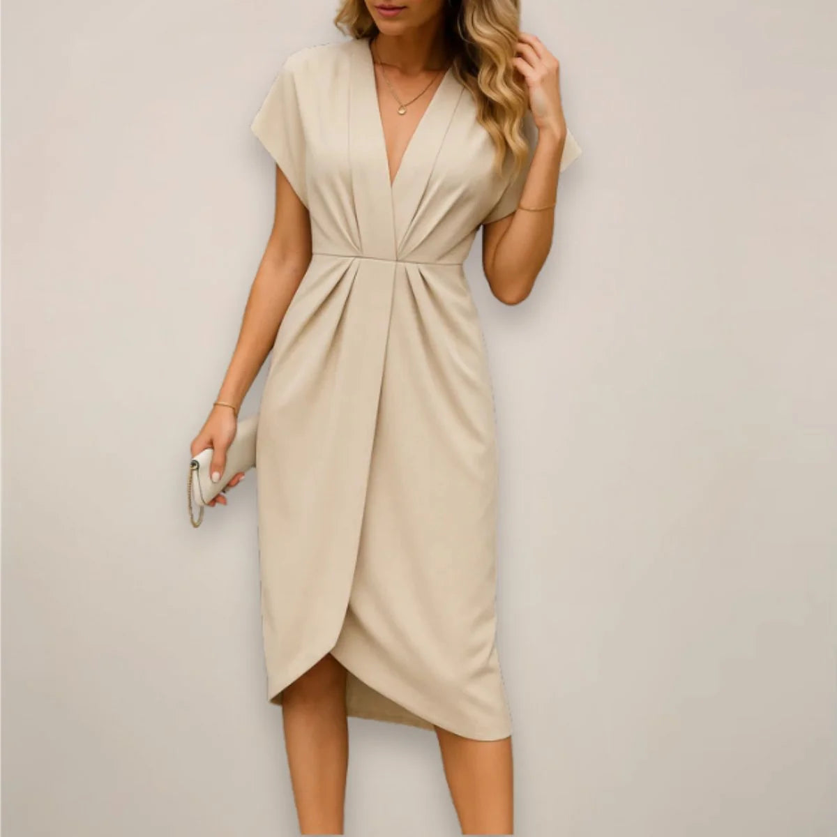 Talia Women's Wrap Midi Dress | Twist Front, Collar, Front Slit 1